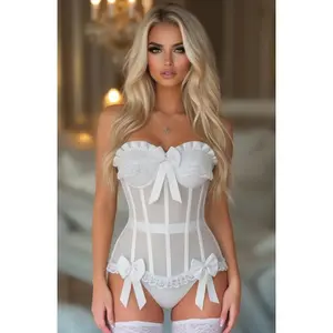 Top Drawer Steel Boned White Mesh Underwire Bustier Corset