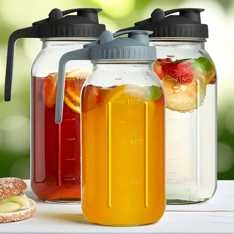 Summerwins Stylish Transparent 64oz (1000-2000ml) Hot-Safe Glass Beverage Tumbler - Reusable Portable Cup, Water Bottle with Flip Leak-Proof Lid, Straw, Heat-Resistant Design, Washable; For Iced Coffee, Soda, Tea; Highland Cow Lovers Kitchen Gift
