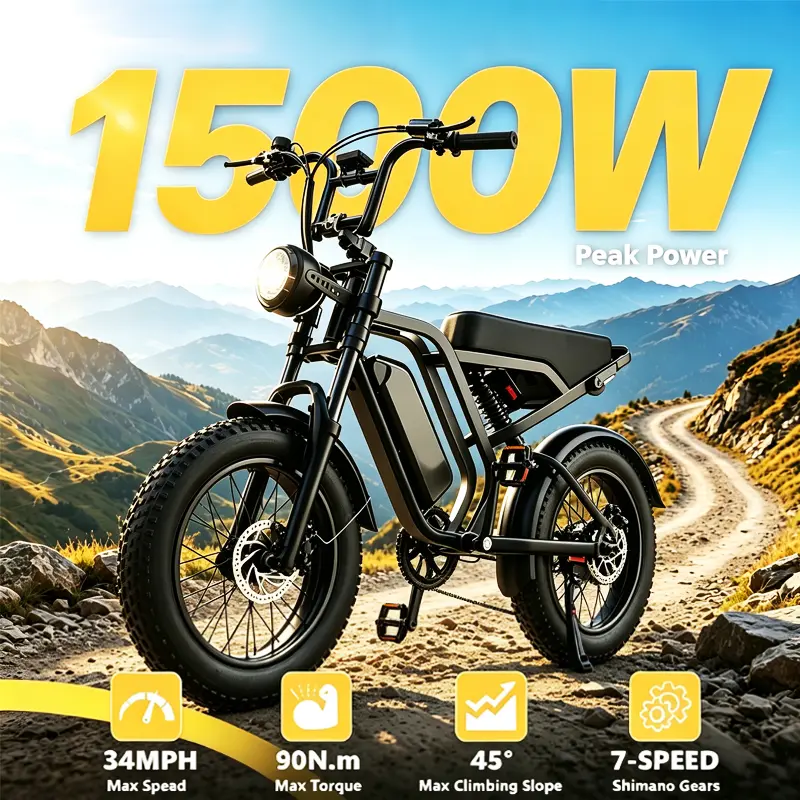 Hieha All-Terrain Ebike, 1500W Motor, 34MPH Top Speed, 20”×4.0” Fat Tires, 330lb Capacity, 48V 15.6Ah Easy-Remove Fastcharging Battery, 7-Speed Gear System, Off-Road Use, Father’s Day Gift