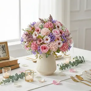 Artificial realistic rose bouquet with a lifelike combination of pink and white greenery, no-maintenance artificial flowers, suitable for weddings, home, office, Valentine's Day, Mother's Day, and anniversaries