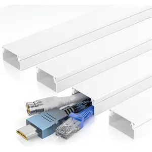 Cord Hider for Wall Mounted TV, 57in Paintable  Cover System, Self-Adhesive  Management Raceway Kit  2-3 Wires, Baseboard Wire Hider Easy Installation, W 0.95 H 0.55in, White