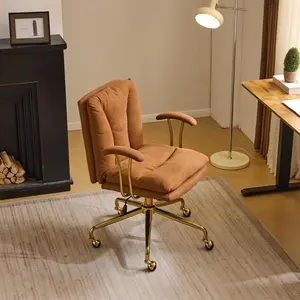 summervibes Home Office Desk Chair Comfy with wheels&Removable Armrests,Gold Base Vanity Chair with Back,Adjustable Rolling Swivel Computer Task Chair for Study,Makeup,Office,Bedroom,Microfiber