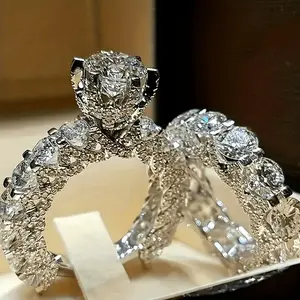 2pcs/Set of Stacked Rings | silvery Plated with Sparkling Synthetic Synthetic Synthetic Zircon​​, Elegant Jewelry Additions, Suitable for Men and Women, Ideal for Everyday Wear and Valentine'S Day Gifts