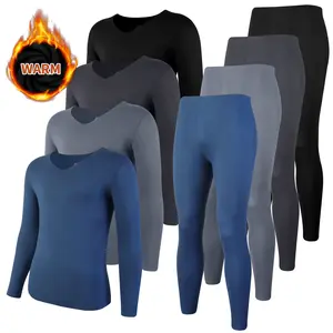 1/2/3 Pack Men's Long Johns Fleece Lined Thermal Underwear Set - Comfortable Breathable Lightweight Stretchy Long Sleeve Tops & Panties for Hiking Running Skiing - Heat Preservation Super Warm Reflective Pyjamas Menswear Plain Outdoor