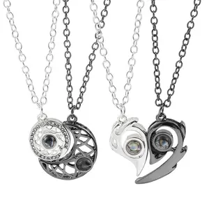 100 Language I Love You Projection Necklace For Couple Women Magnetic Paired Pendants Choker Chain Heart Jewelry Gift