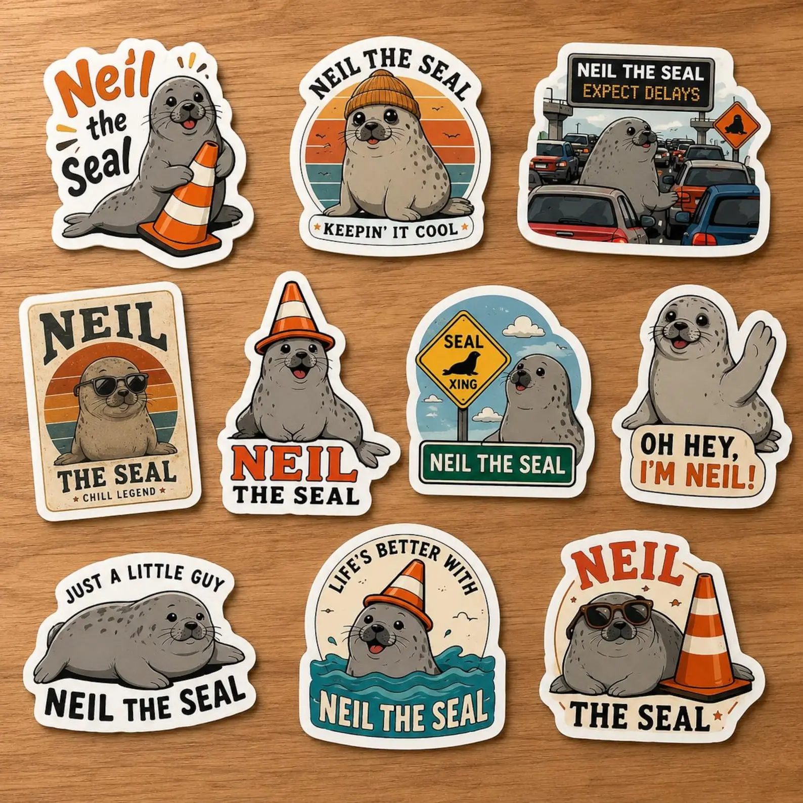 Neil the Seal Stickers, Seal Stickers, Cute Stickers