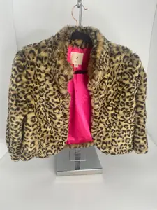 Cropped Faux 3/4 Sleeve  Fur Leopard Jacket by XXI  90s