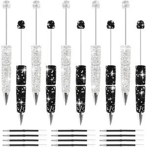 10Pcs Glitter Beadable Pen Full Rhinestone Fancy Pens for Beads Cute Journalling Diamond Pens for Women Fun Bling Ballpoint Pens Tween Girls Gifts Trendy Stuff (Black + Silver) : Office Products
