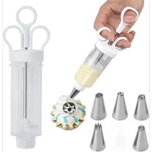 Cake Decorating Gun 7.87 inch Cupcake Icing Piping Kit with 5 Stainless Steel Tips BPA-Free Silicone Frosting Tool for Cupcakes & Desserts Easy-to-Use Baking Supplies