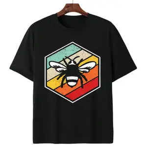 Men'S & Women'S Honey Bee Swarm Graphic T-Shirt - 100% Casual Short Sleeve Round Neck Tee with Bee & Honeycomb Print, All-Season Fit, S-XXXL Sizes for Outdoor & Casual Attire - Nature-Inspired Apparel for Beekeeping & Casual Outfits