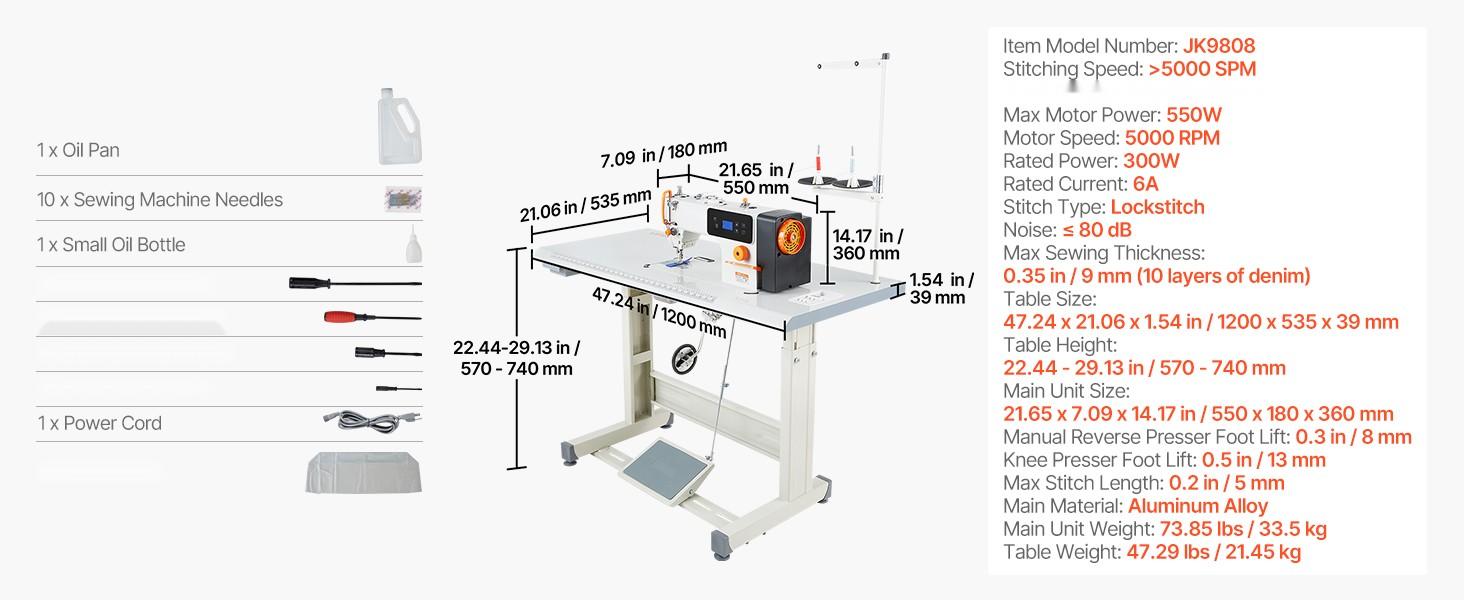 Industrial 550W Lockstitch Sewing Machine Set With Servo Motor And Table Stand, High Speed 5000 SPM, All Metal Frame, LCD Panel, Bright LED Work Light, Quilting And Garment Sewing For Cotton Wool Denim Leather Canvas Industrial 550W Lockstitch Sewing Machine Set With Servo Motor And Table Stand, High Speed 5000 SPM, All Metal Frame, LCD Panel, Bright LED Work Light, Quilting And Garment Sewing For Cotton Wool Denim Leather Canvas