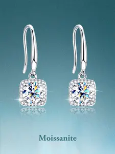 Elegant Moissanite Dangle Earrings for Women, Sparkling S925 Silver Color, Ideal for Parties, Daily Wear, Gifts