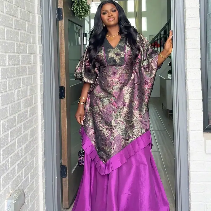 Achalugo Eze Dress - Elegant Purple and Gold Patterned with Ruffled Hem and Flowing Dress for Casual Womenswear - TikTok Shop Achalugo Eze Dress - Elegant Purple and Gold Patterned with Ruffled Hem and Flowing Dress for Casual Womenswear - TikTok Shop