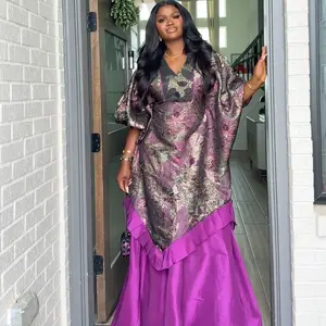 Achalugo Eze Dress - Elegant Purple and Gold Patterned with Ruffled Hem and Flowing Dress for Casual Womenswear