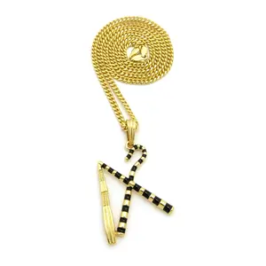 Gold Heka and Nekhakha Crook and Flail Hip Hop Style Gold Plated Pendant & 4mm 18" 20" 24" Cuban Chain Necklace For Unisex, Men, Women