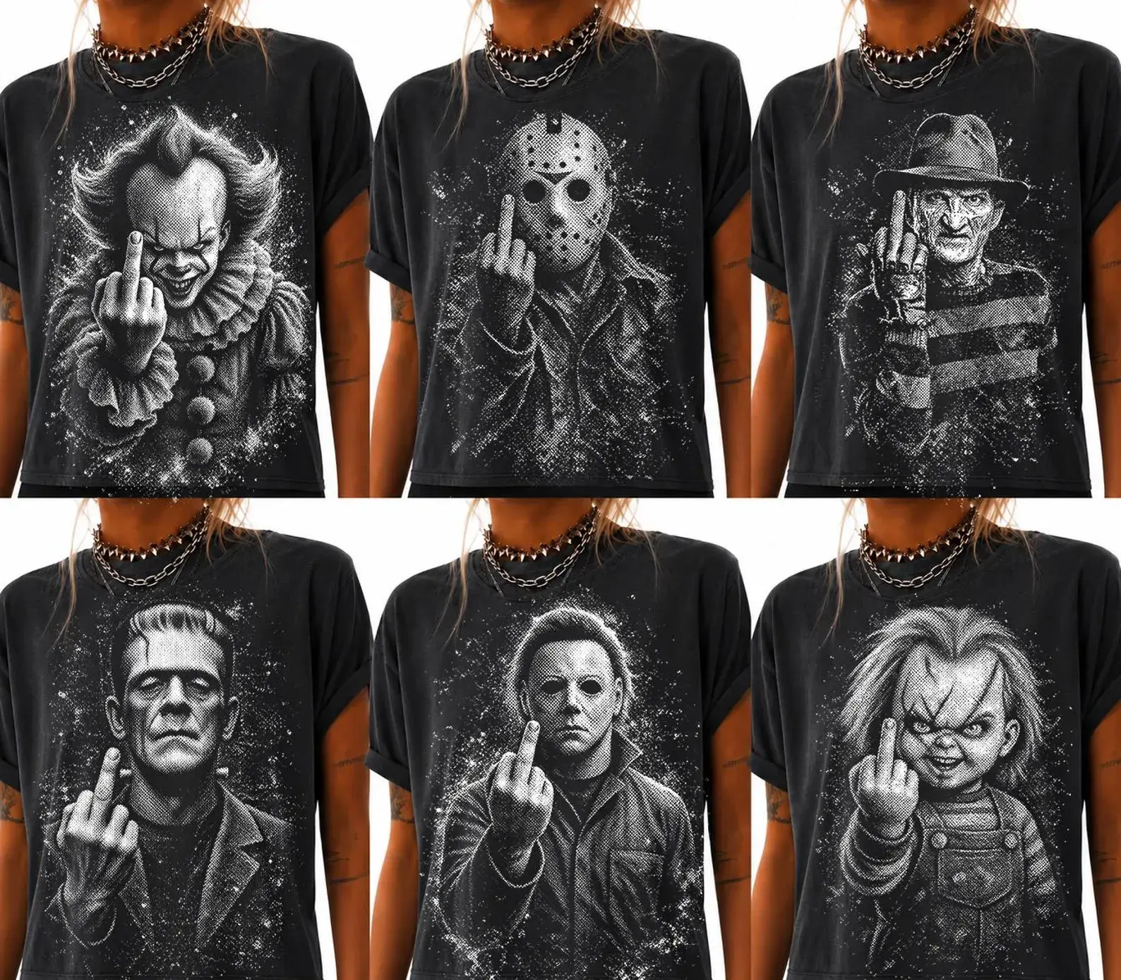 Vintage Halloween Horror Shirt, Distressed Horror Villain Graphic Tee, Creepy Mask Clown Doll Monster T-Shirt, Spooky Season Scary Movie Lover Gif, Halloween Shirt, Horror Lover Gift