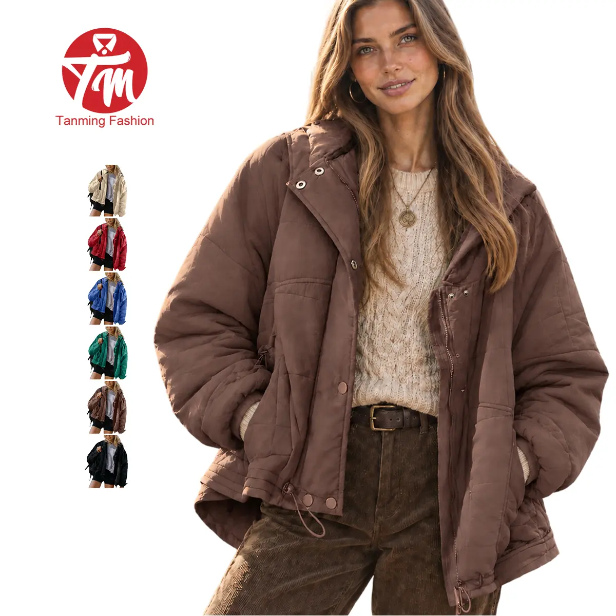 Tanming Womens Oversized Lightweight Quilted Jacket Snap Button Zip Up Baggy Coat with Pockets Spring Fall Winter Outdoor Travel Streetwear Casual Daily