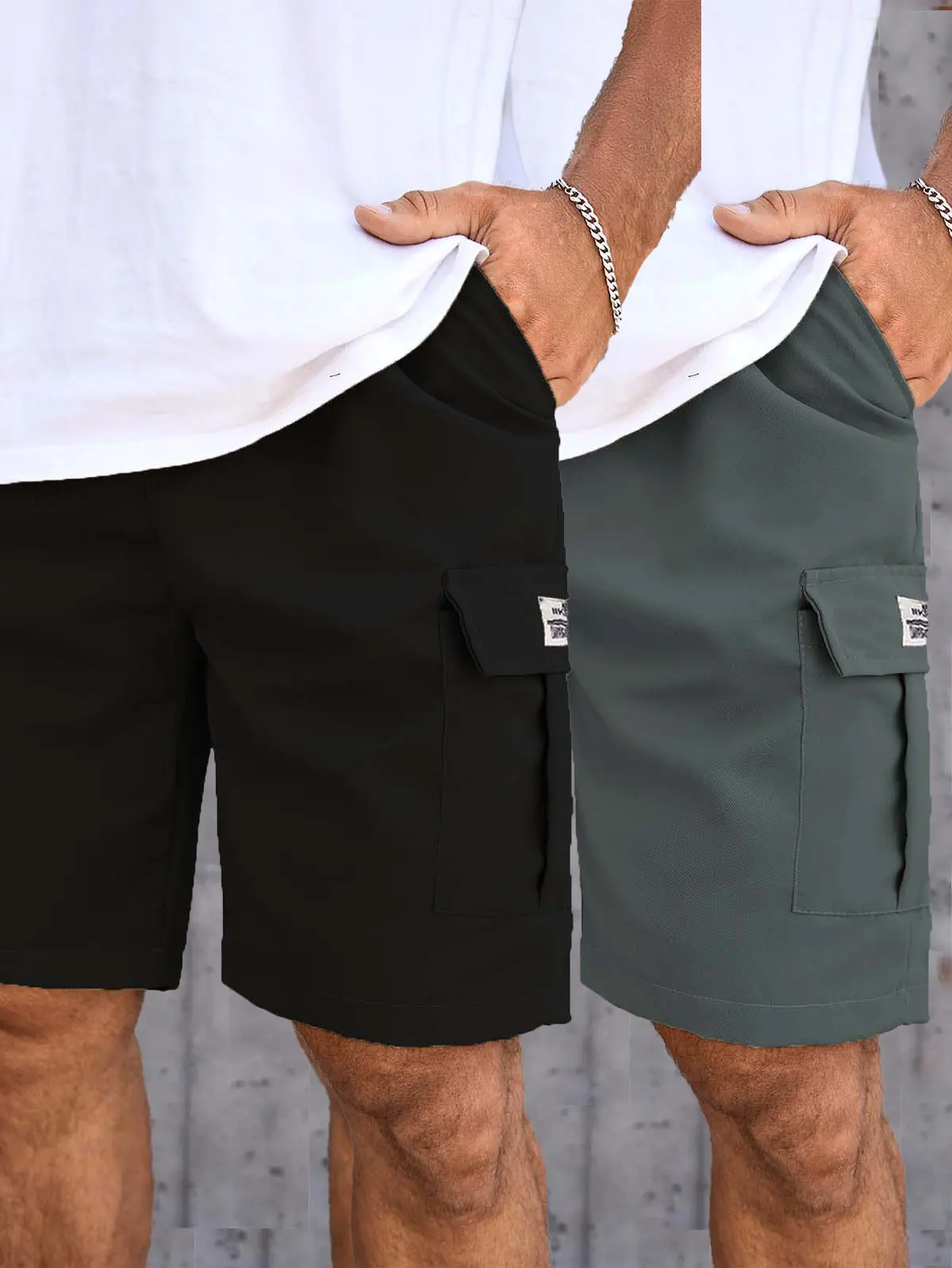 Plus Size Men's Casual Cargo Shorts - Multi-Pocket Loose Fit Workwear Style Solid Color Non-Stretch Fabric for Streetwear & Everyday Comfort Functional Clothing Relaxed Fit Durable Construction Outdoor Activities Urban Fashion Breathable Fabric Outdoor