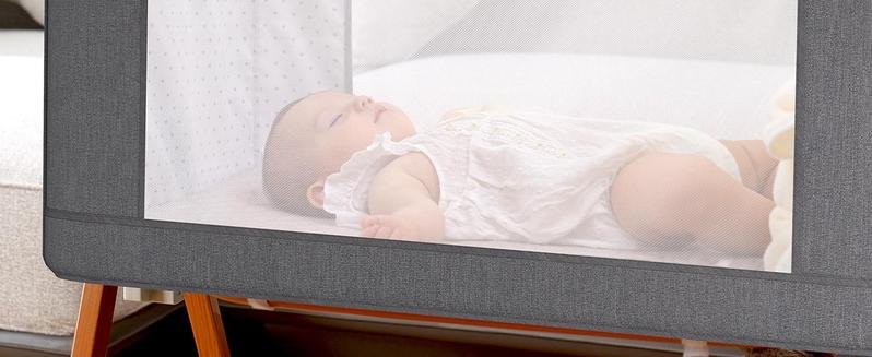 Baby Bassinet Sleeper, 6 Height Adjustable Cribs, Easy to Fold Portable Crib Side Bassinet, Swing Cradle Bed Side Sleeper with Ventilated Net&Wheels Baby Bassinet Sleeper, 6 Height Adjustable Cribs, Easy to Fold Portable Crib Side Bassinet, Swing Cradle Bed Side Sleeper with Ventilated Net&Wheels