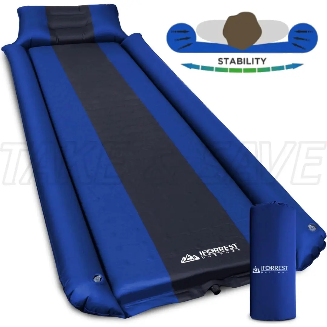 Camping Pad with Armrest & Pillow - Self-Inflating Air Mattress, Rollover Protection, Ultra-Comfortable Mat, Lightweight for Tent, Cot, Backpacking