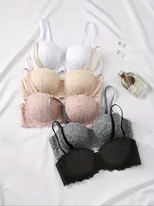 Women's Floral Push Up Lace Bra, Comfortable Breathable Detachable Shoulder Straps Strapless Bra, Lingerie for All Seasons