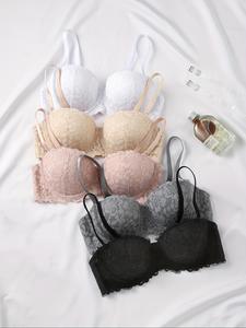 women's floral lace push up bra, comfortable breathable detachable shoulder straps strapless bra, lingerie for all seasons