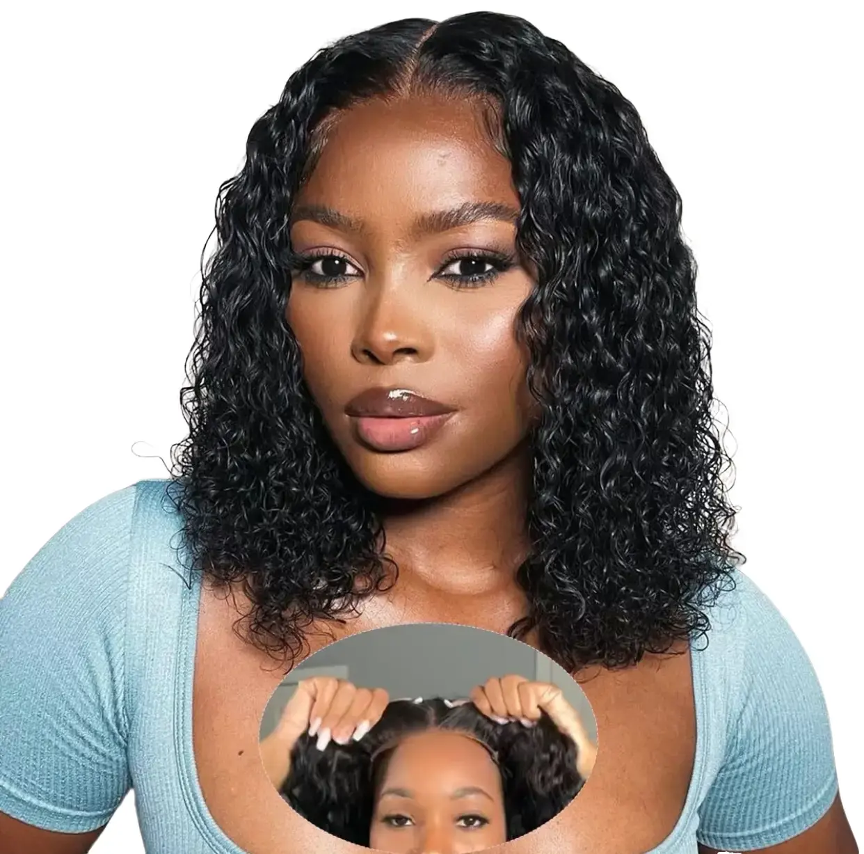 Unisex Human Hair 4x4 HD Lace Closure Wig - Short Bob Cut, Natural Black Curly, Pre-Plucked, Pre-Cut, Beginner-Easy, Glueless Front Hairline, Seamless Lace Edge, Glueless Fit for Easy On/Off Days