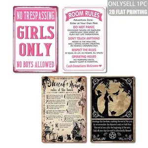 Cute Witch Poster Aluminum Sign, Magic Book Metal Wall Art Print, Halloween Decoration, 20x30 Cm, Universal Setting, No Precious Metal Plating