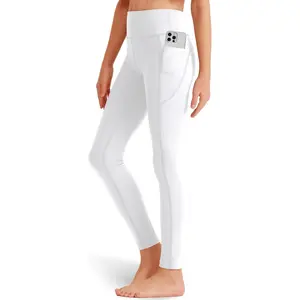 Girls' Black Athletic Leggings with Pockets, White Ankle Length Yoga Pants for Kids