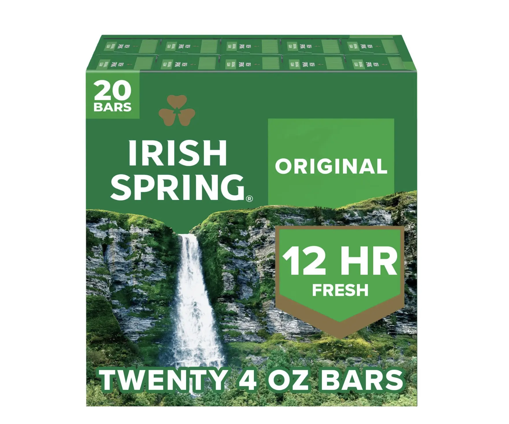 Irish Spring Original Clean Bar Soap, 20-Pack Larger Size with New Design, 12 HR Fresh Scent, Bath & Body Cleanser for Daily Use