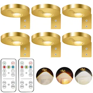 6Pcs Rechargeable Picture Lights for Wall, Wireless Led Gold Poster Light for Paintings Display with Remote, Art Lighting for Portrait/Photo/Sculpture/Frame/Home Decor
