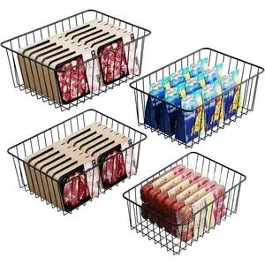Upright Freezer Organizer Bins - 4 Pack Freezer Baskets for 16/17 / 21 Cu.Ft Stand up Freezer, Easily Get Food, Stop Food Fall out from Freezer Allow Air Circulation, 2 Large 2 Medium, Black