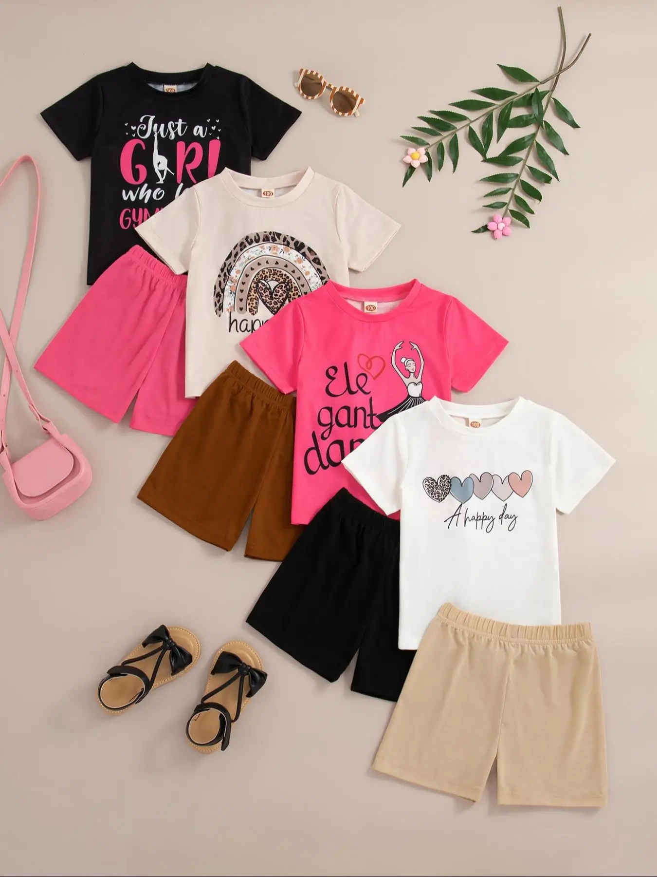 Girl's Cartoon Letter Print Tee & Shorts Co-ord Set, Casual Short Sleeve T-shirt & Shorts, Summer Clothes for Kids