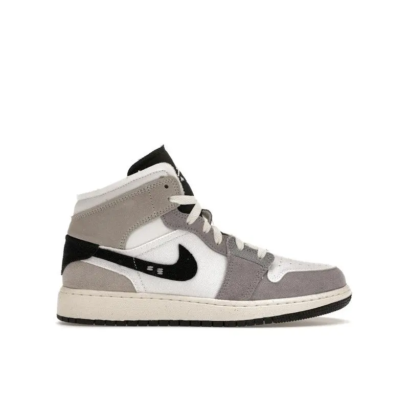 Jordan Kid's 1 Mid SE Craft White Cement Grey Black, from StockX