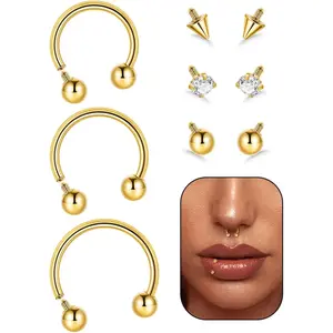 16G 18G G23 Titanium Septum Nose Rings for Men Women Horseshoe Septum Ring for Sensitive Skin Internally Threaded Lip Ring Spike Ball Cartilage Helix Daith Tragus Hoop Earring 8-12MM