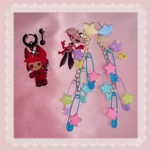 Kawaii Hazbin Angel Dust Alastor Radio Demon Alternative Alt Y2K Neon Pastel Goth Cyber Punk Earrings with Star and Colorful Elements, Cute Design for LGBT Fashion