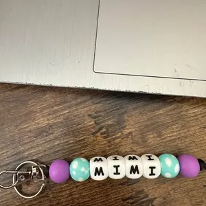Letter Keychain with Colorful Beads and Lettering