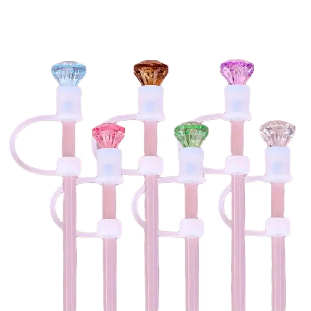 1pc Giant Acrylic Gem Straw topper Straw cover stopper  Silicone Colorful Drinkware