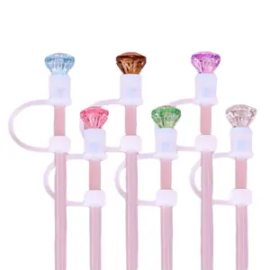 1pc Giant Acrylic Gem Straw topper Straw cover stopper  Silicone Colorful Drinkware