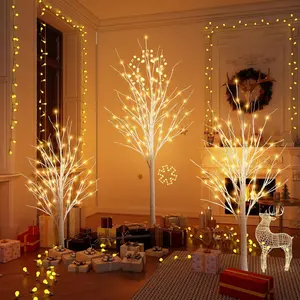 Hooseng LED Lighted Tree Lamp,3 Pieces Birch Tree with Lights,4ft 5ft 6ft for Summer Wedding Festival Party Garden Christmas Holiday Indoor Outdoor Decor,Warm White