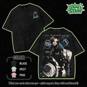 PRAGMATA v2 Washed T-Shirt, Hoodies Video Games, Horror Vintage Shirt, Game Fan, Streetwear Tops Black Fabric Menswear Cotton Seamless