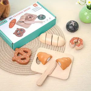 Wooden Bread Cutting Toy Kitchen House Magic Sticker Donut Set Afternoon Tea Puzzle Toy, Christmas Gift