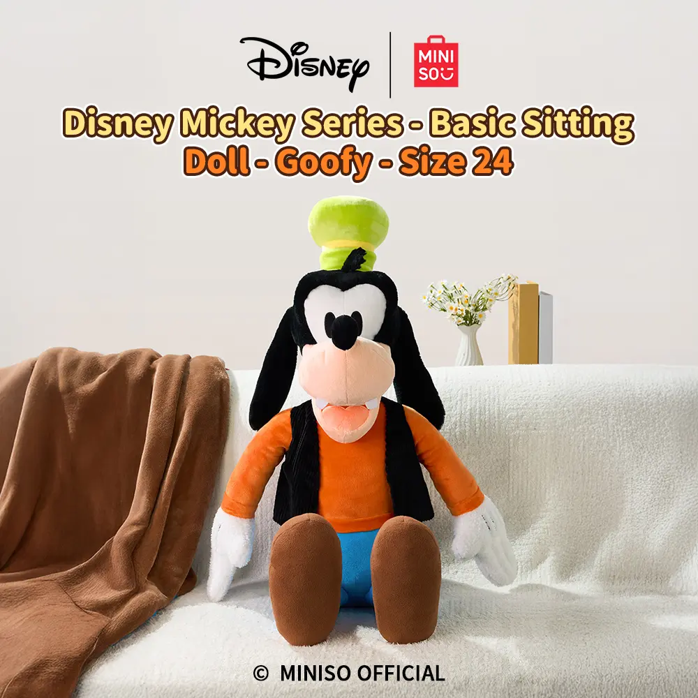 Disney Mickey and Friends Goofy No.24 Basic Sitting Plush Doll, Cute Stuffed Animal Collectibles, Animated Character Toy, Desk Accessory for Desk Setup Aesthetic, Back to School Haul Item