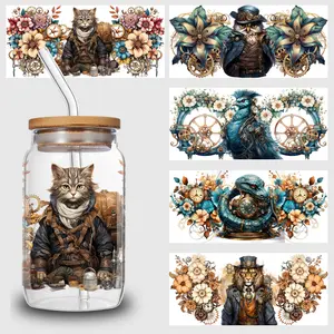 5 Sheets Steampunk UV DTF Cup Wrap,Sport DTF Transfer Stickers for Glass Cup,Waterproof funny Punk animal Rub on Transfers for 16 oz Glass,Mugs,Crafts,Furnitures