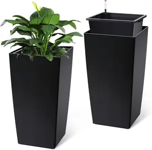 30" Tall Heavy-Duty Large Flower Pot - Tall Standing Cachepot with Drainage Holes, Water Level Monitor, Inner Bucket, Automatic Watering for Indoor/Outdoor Grande Plants, Trees, Black (Commercial/Office Furniture), Large Flower Pots, Tall Standing Cachepo