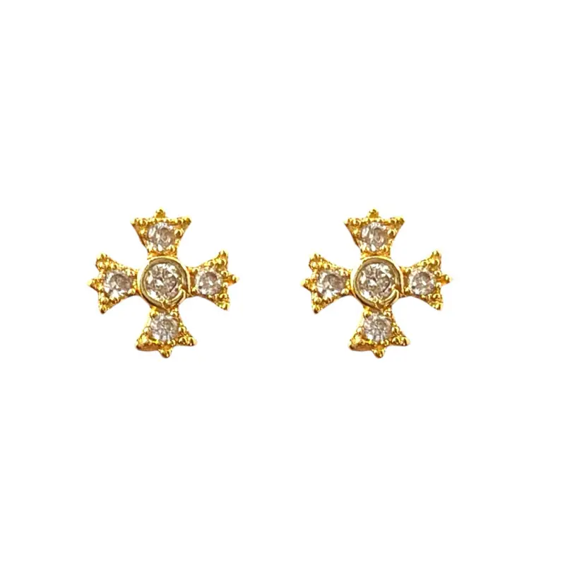 7mm CZ Cross Stud Earrings for Men Women Streetwear Punk Hip Hop Unisex Earrings