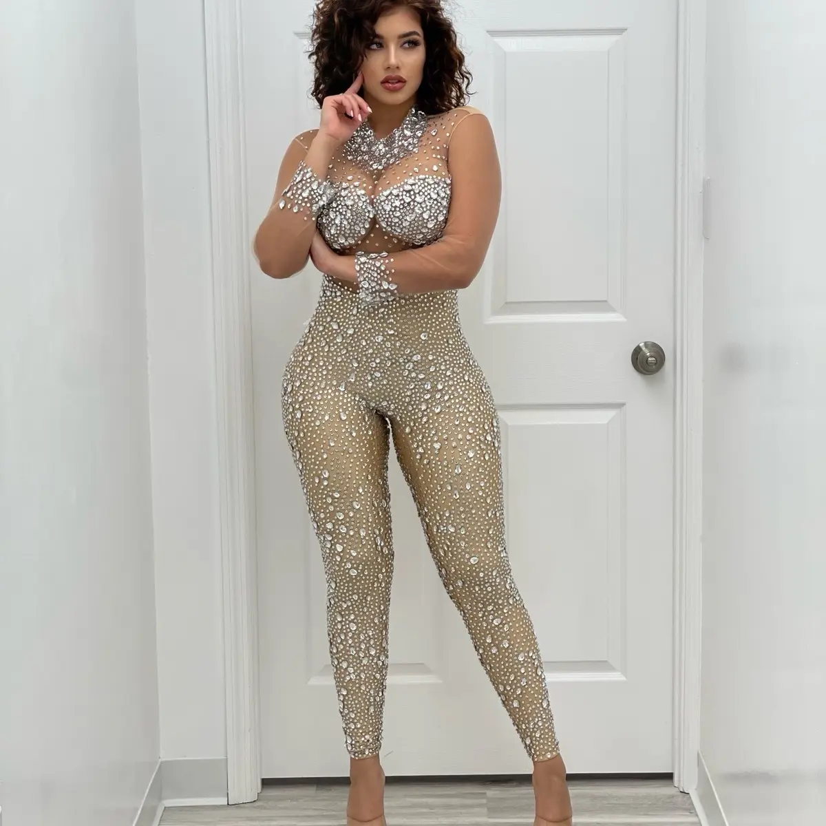 Bodycon rhinestone embellished jumpsuit Womenswear Comfortable Outfit Fashion Sexy