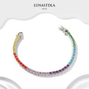 LunaStdla Rainbow Colourful Bracelet - Vibrant Zirconia Bracelet for Women Girls Elegant Dopamine Energy Active Style Suitable for Daily Wearing Date Night Jewelry Fashion Accessory Clothing Decor Gift for Her