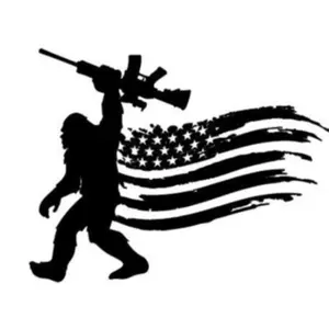 funny bigfoot with usa flag vinyl decal sticker 5"