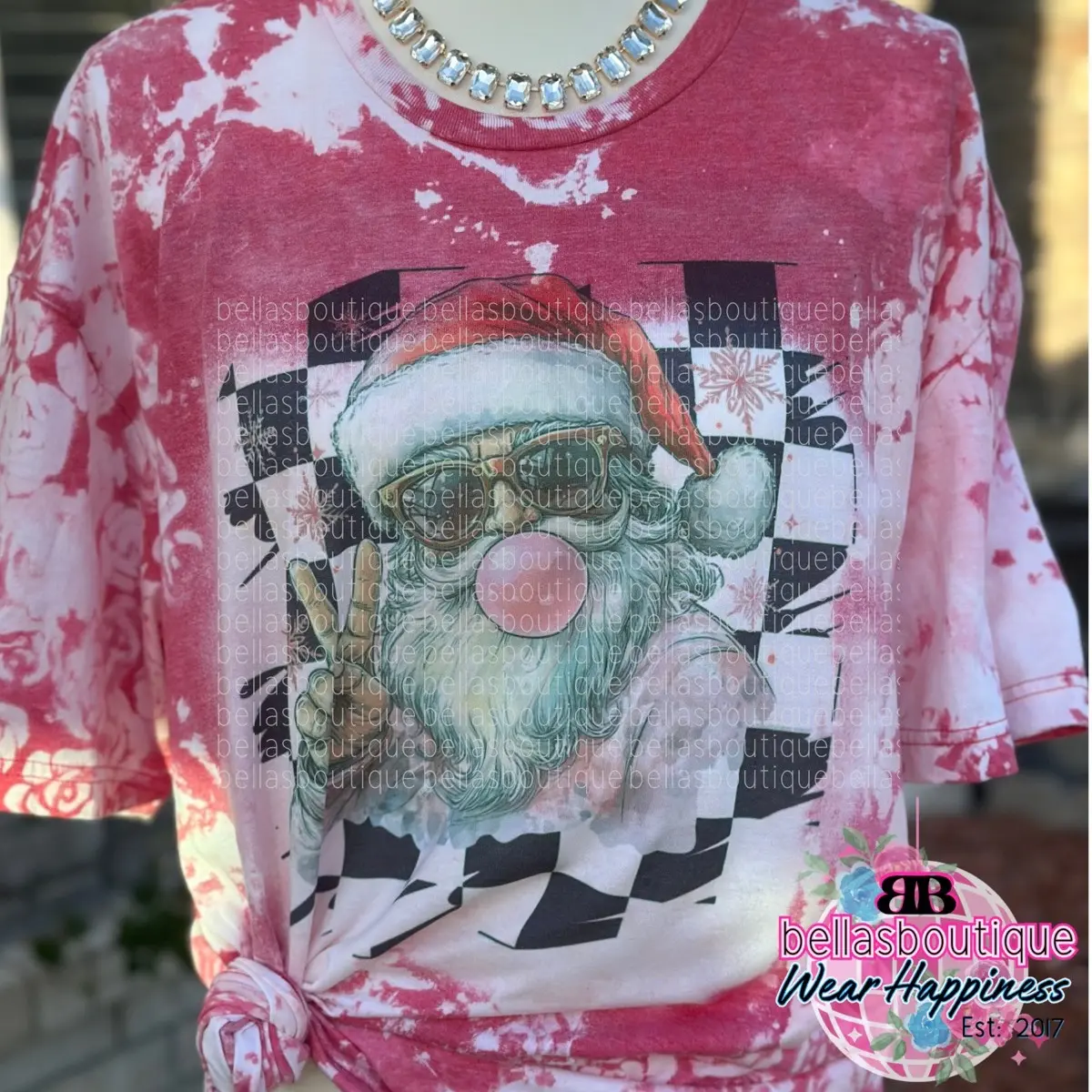 Bubble Gum Santa Christmas Trendy Bleached T-Shirt